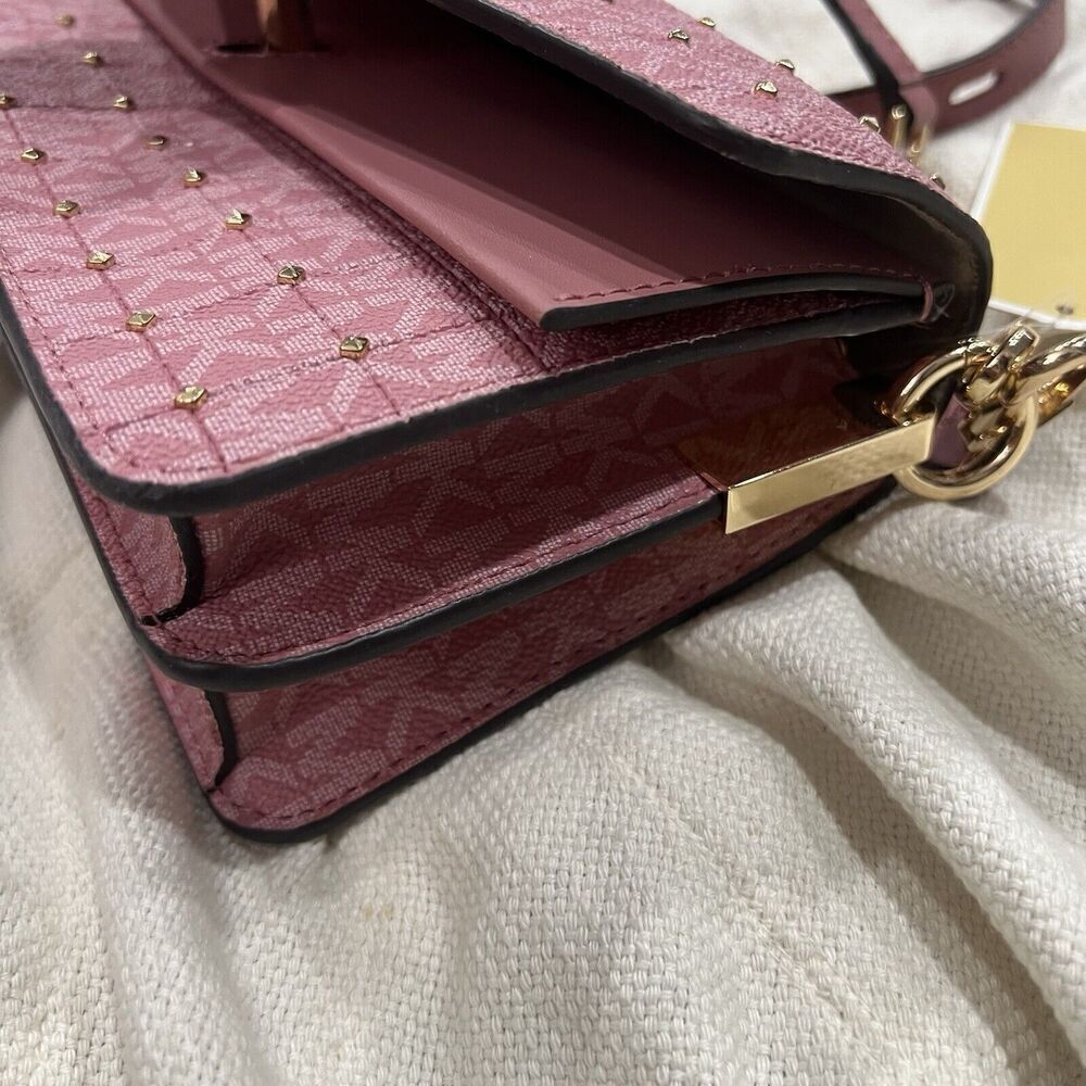 MICHAEL KORS Greenwich Quilted Faux Leather Studded Shoulder Crossbody Rose NWT - Picture 4 of 15